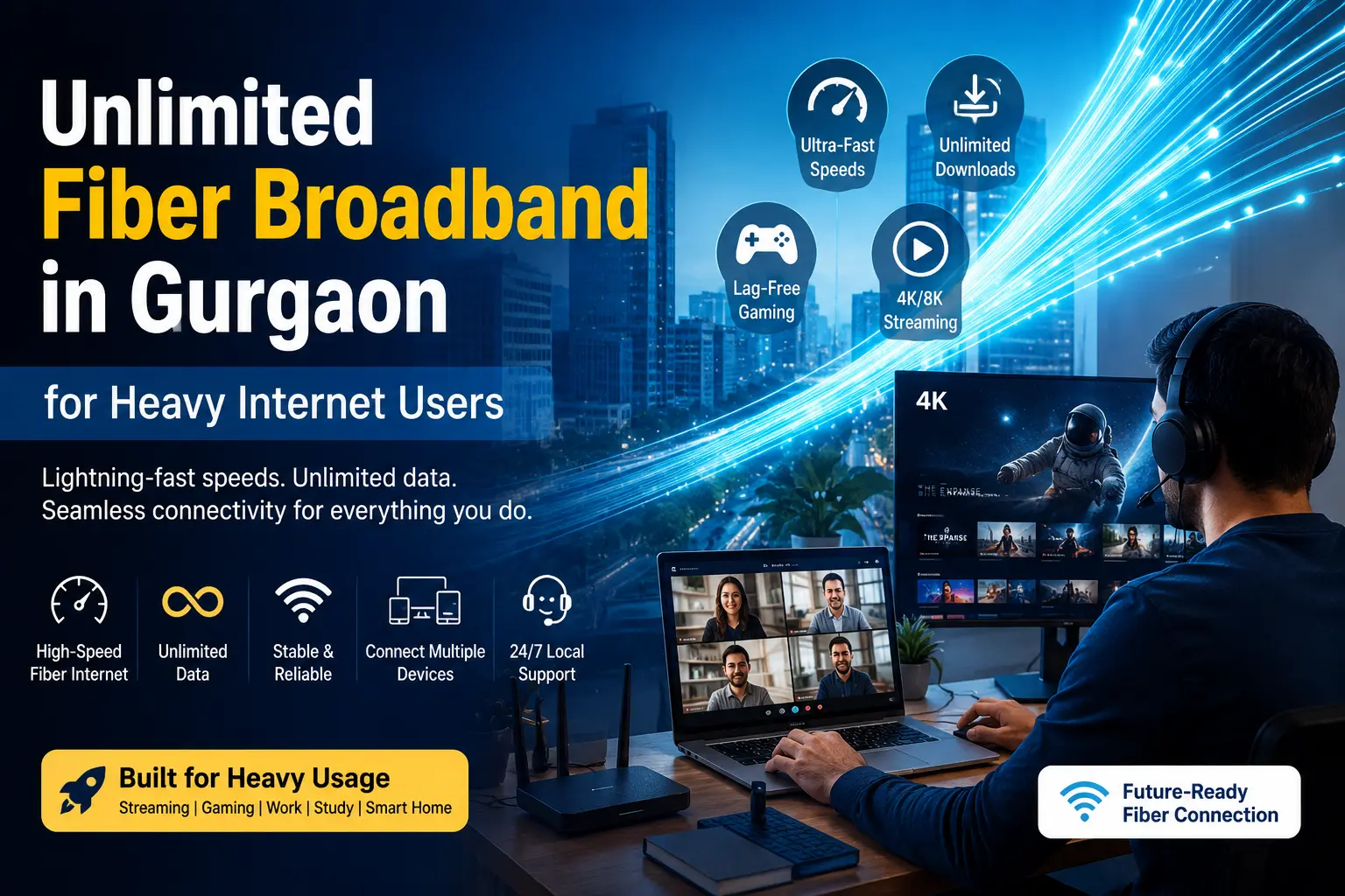 Unlimited Fiber Broadband in Gurgaon for Heavy Internet Users